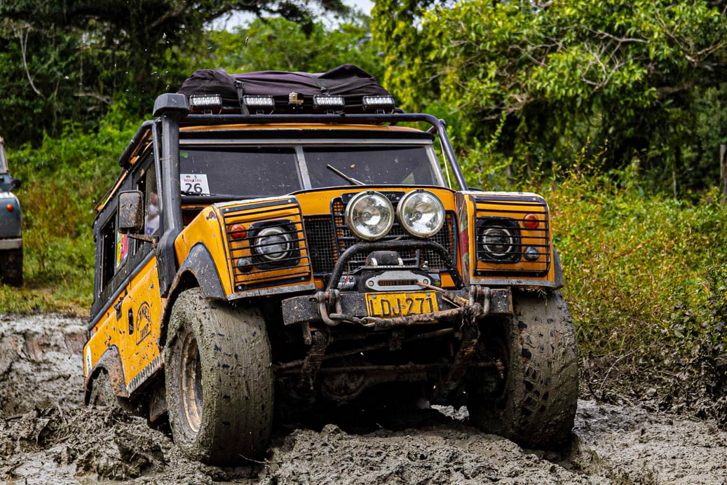 Land Rover Defender doing Off Road